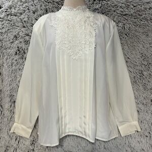Essentials By Worthington Vintage Ivory Blouse Lace Pleated Size 18 Office Dress